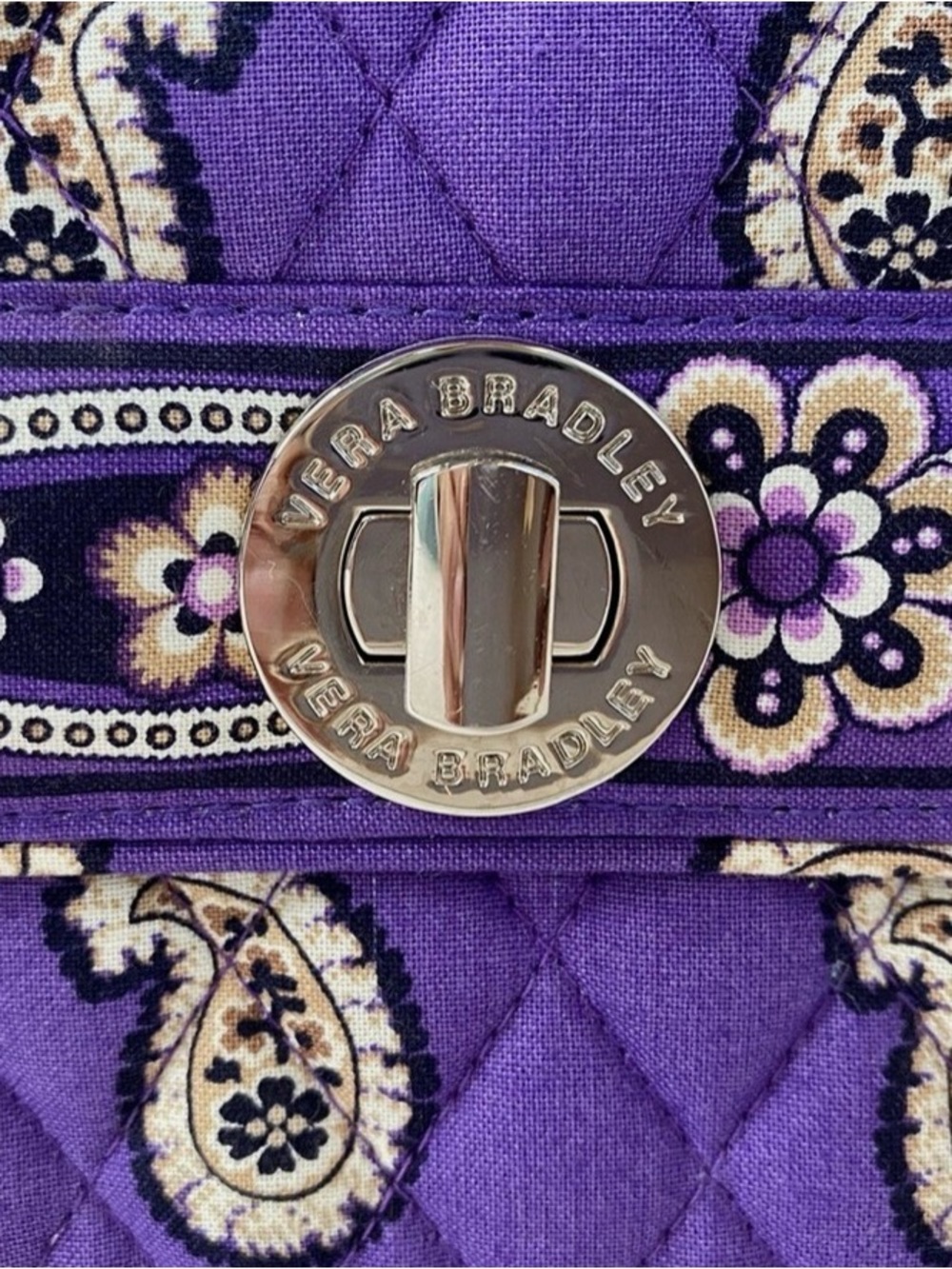 Vera Bradley Julia Purple Quilted Voilet Paisley Satchel Shoulder Bag Turn-Lock - Picture 10 of 11